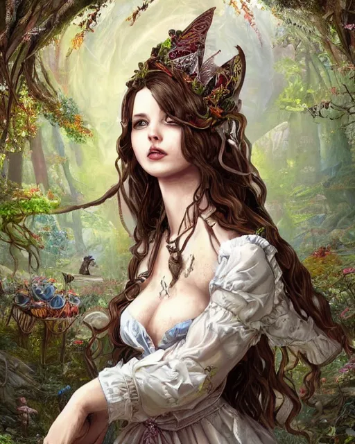 Prompt: A beautiful maid in a magical forest, beautiful face, very detailed face, fantasy art, in the style of JOHN STEPHENS, illustration, epic, fantasy, intricate, hyper detailed, artstation, concept art, smooth, sharp focus