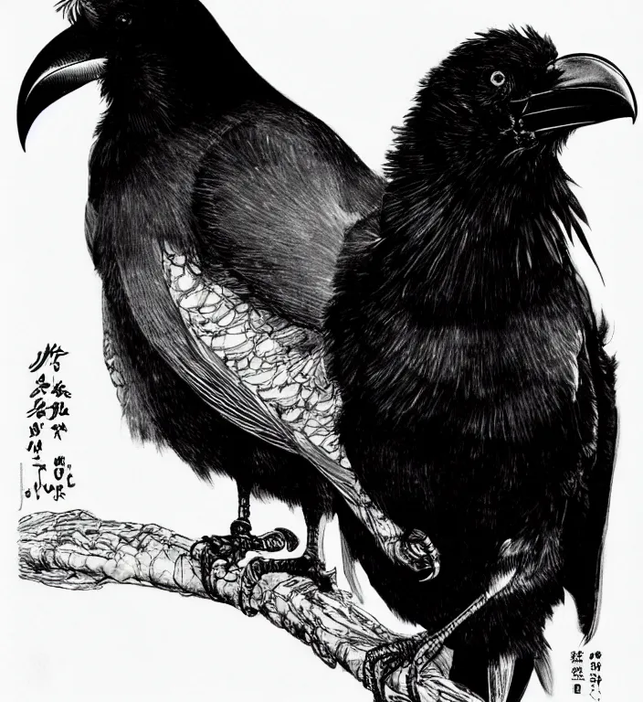 Image similar to a portrait of a raven bird, by takehiko inoue and kim jung gi and hiroya oku, masterpiece ink illustration,