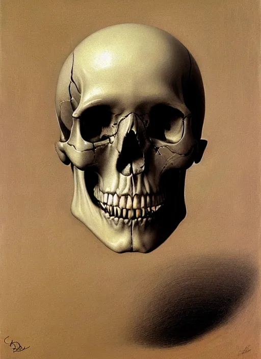 Image similar to a human skull with intricate carvings. highly detailed painting by zdzisław beksinski, craig mullins, j. c. leyendecker 8 k