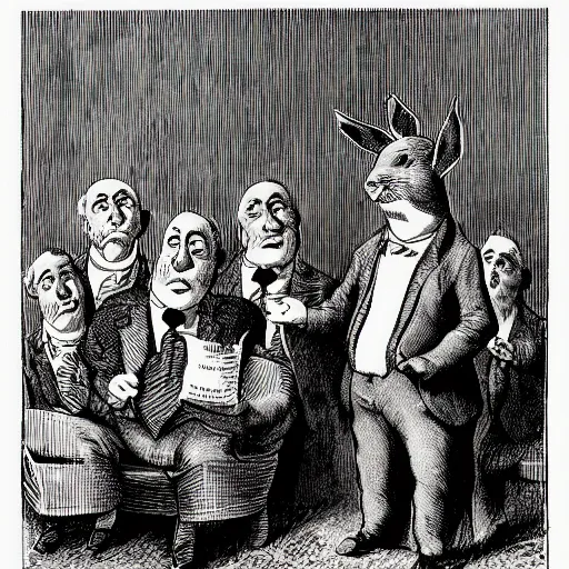 Prompt: a satirical political cartoon with bunnies