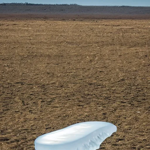 Prompt: ice block shaped like a helicopter landing in a savannah