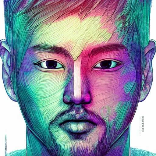 Image similar to the head of a beautiful kpop man partially made of rainbows, an ultrafine detailed illustration by james jean, final fantasy, intricate linework, bright colors, behance contest winner, vanitas, angular, altermodern, unreal engine 5 highly rendered, global illumination, radiant light, detailed and intricate environment