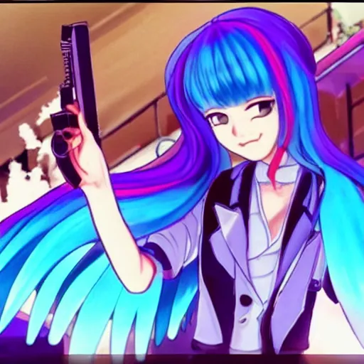 Image similar to a screenshot of hatsune miku in the film pulp fiction ( 2 0 0 1 )