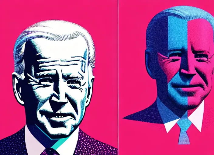 Image similar to Portrait of Joe Biden, colorful,modern art deco, risograph,Mads Berg, Karolis Strautniekas, stippled light, editorial illustration, detailed, matte print