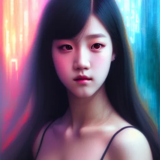 Image similar to jisoo of blackpink, hyperrealistic portrait, bladerunner street, art by artgerm and greg rutkowski and fra angelico and alphons mucha, fantasy art, photo realistic, dynamic lighting, artstation, poster, volumetric lighting, very detailed face, intricate complexity, rule of thirds, 8 k, award winning, unreal engine