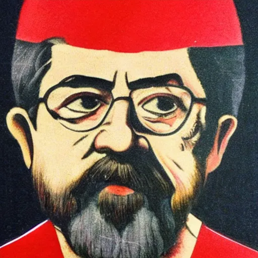 Prompt: portrait of Mélenchon, the savior of the Little People, in the style of Soviet propaganda, high details, symmetrical face