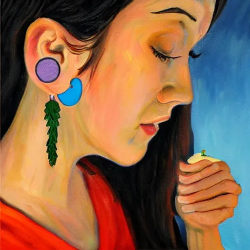 Prompt: The girl with the pizza earring painting by