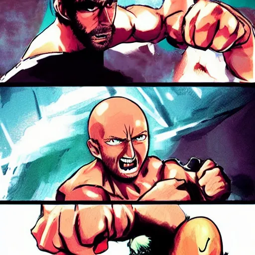 Prompt: Chuck Norris punching One Punch Man in the style of One Punch Man