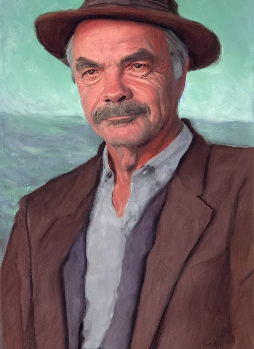 Prompt: portrait of sam neill, digital art in the style of monet, trending on artstation