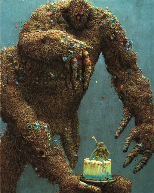 Image similar to photo of a childrens birthday cake beast designed by beksinski, bokeh