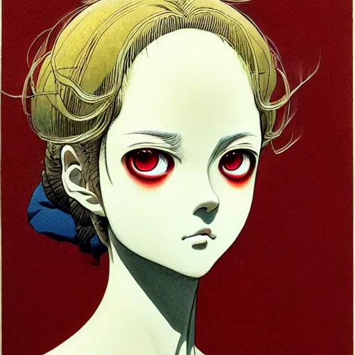 Image similar to prompt : mysterious portrait painted in miyazaki color style drawn by katsuhiro otomo and takato yamamoto, inspired by fables, china doll face, smooth face feature, intricate oil painting, high detail, sharp high detail, manga and anime 2 0 0 0