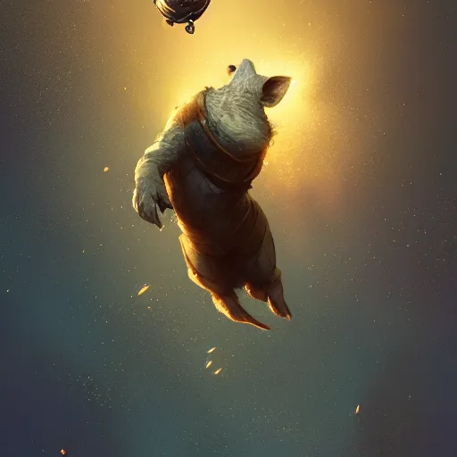 Prompt: a golden mouse flying through space, Greg rutkowski award winning illustration, digital art, sci fi concept art, 4k, trending on artstation,