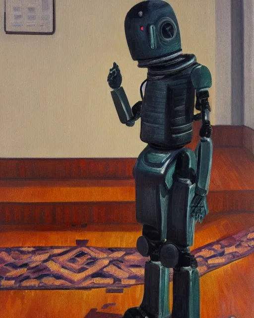 Image similar to a robot praying in the mosque, oil painting, 8 k