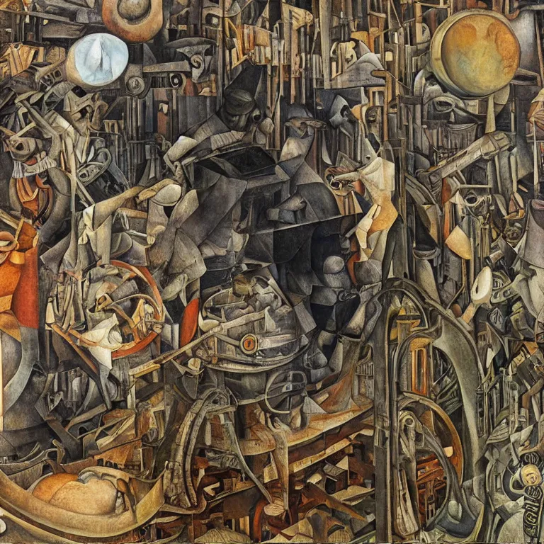 Image similar to time machine, diego rivera and georg scholz highly detailed