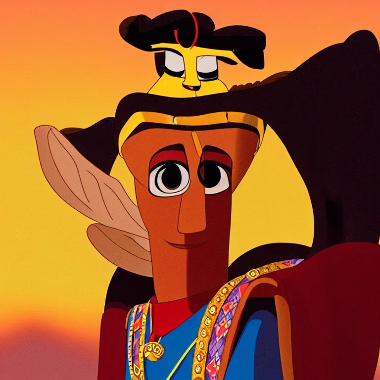 Image similar to A photo of Emperor Kuzco!!!!!!!!!!!!!!!!. Portrait by Terry Richardson. Golden hour. 8K. UHD. Bokeh.