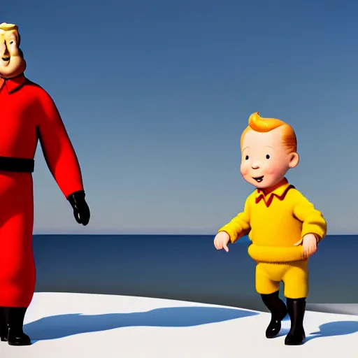 Prompt: tin tin and snowy by herge, depicted as a pixar character, high quality cg render, 4 k