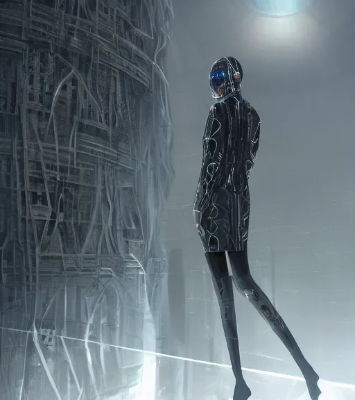 Prompt: cyber tarkovsky greatest scene, the ancient destroyed majestic tower of babylon, woman in futuristic cyber clothing, transparent puffer jacket, hyper realistic, blockchain, cyber world, ambient lighting, concept art, intricate, hyper detailed, smooth, dynamic volumetric lighting, octane, ray trace, cinematic, high quality, high resolution, 4 k, cgsociety