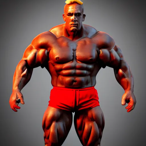 Prompt: a male bodybuilder red devil wears a swimming trunks ,fullbody, hell, landscape,environment, artstation