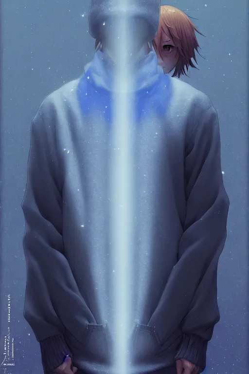 Image similar to portrait of jesse pinkman as sapphire herald in an elegant winter sweater, by makoto shinkai, by akihiko yoshida, by zdzislaw beksinski, by dariusz zawadzki, artbook, tone mapped, deep blues, shiny, soft lighting