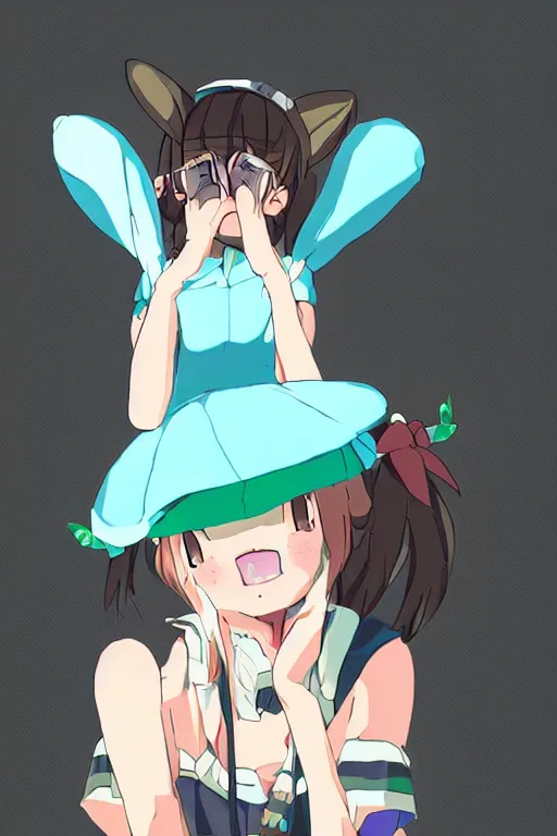 Image similar to Tonemapped cheerful Anime girl with bunny hat in the style of Makoto Shinkai and Yun Koga