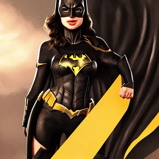 Image similar to a potrait of Gal Gadot as Batgirl with Batman v Superman style suit by Greg Rutkowski, Sung Choi, Mitchell Mohrhauser, Maciej Kuciara, Johnson Ting, Maxim Verehin, Peter Konig, 8k photorealistic, cinematic lighting, HD, high details, dramatic, trending on artstation, full body shot