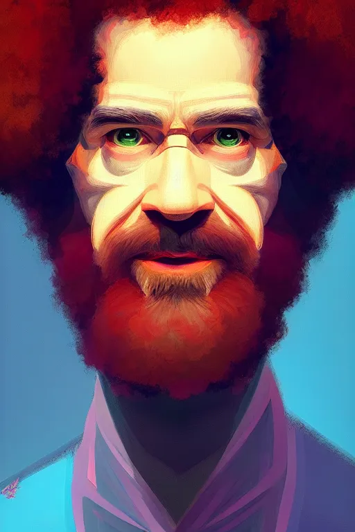 Prompt: symmetrical! portrait of Bob Ross, modern, colourful!! abstract highly detailed, digital painting, artstation, concept art, sharp focus, illustration, by greg rutkowski