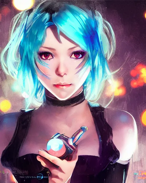 Prompt: pretty girl djing at a rave, blue hair, rem rezero, sharp focus, digital painting, 8 k, concept art, art by wlop, artgerm, greg rutkowski and alphonse mucha