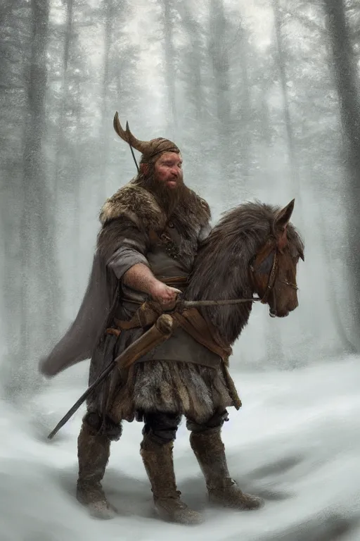 Image similar to epic portrait an male viking petting an big fluffy world during blizzardy winter weather, blurry forest backround, digital painting, artstation, concept art, soft light, hdri, smooth, sharp focus, illustration, fantasy, intricate, elegant, highly detailed, D&D, matte painting, in the style of Greg Rutkowski and Alphonse Mucha and artemisia, 8k, highly detailed, jurgens, rutkowski, bouguereau, pastoral, rustic, georgic, detailed concept art, illustration, colorful pastel, painting, detail, ultra detailed, digital art, 4K,