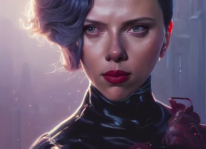 Prompt: highly detailed portrait of scarlett johansson as catwoman, stephen bliss, unreal engine, art by greg rutkowski, loish, rhads, ferdinand knab, makoto shinkai and lois van baarle, ilya kuvshinov, rossdraws, tom bagshaw, global illumination, radiant light, detailed and intricate environment