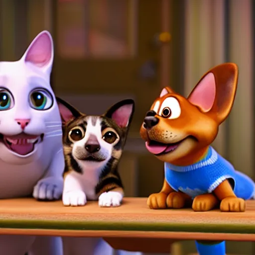 Image similar to a dog and a cat doing crimes, pixar, 8k