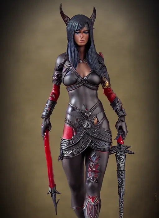 Image similar to 80mm resin detailed miniature of a Dark Elf Female, Dagger, red skin, Product Introduction Photos, 4K, Full body