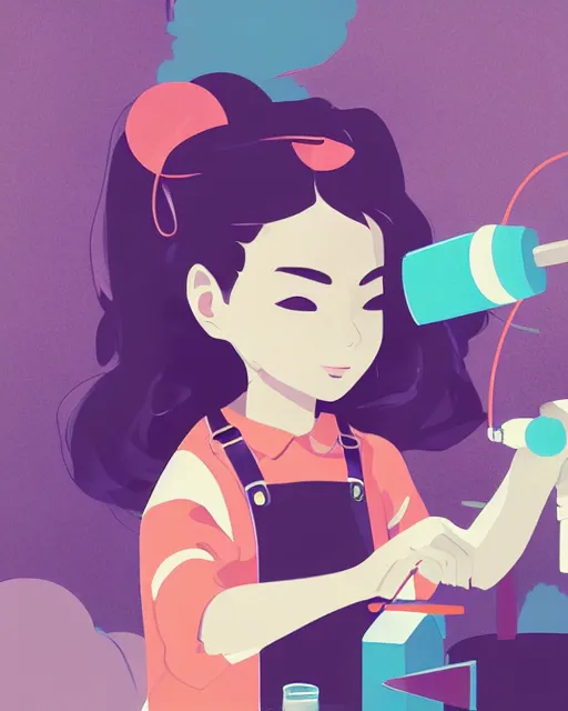 Image similar to a little girl is doing a science experiment. clean cel shaded vector art. minimalist illustration art by lois van baarle, artgerm, helen huang, by makoto shinkai and ilya kuvshinov, rossdraws