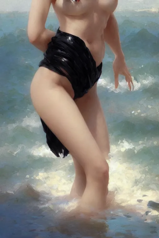 Image similar to nami, short blonde black hair, bikini, digital art from artstation by ruan jia and mandy jurgens and artgerm and william - adolphe bouguereau