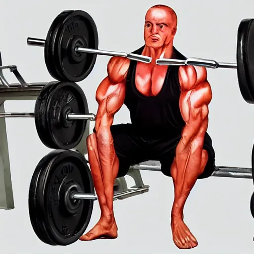 Prompt: fork bodybuilder with fork for head lifts forks