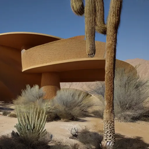 Prompt: biophilia architecture building in the desert