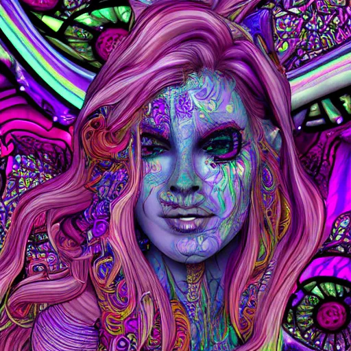 Prompt: psychadelic witch, hyper detailed, flowing psychadelic background intricate and detailed, 8 k