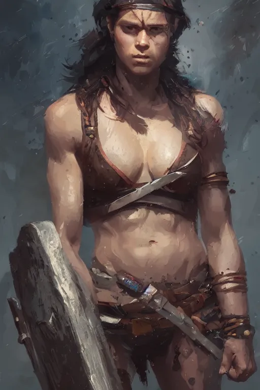 Image similar to portrait of a barbarian female, ultra sharp, very detailed, high quality focus by greg rutkowski and wlop