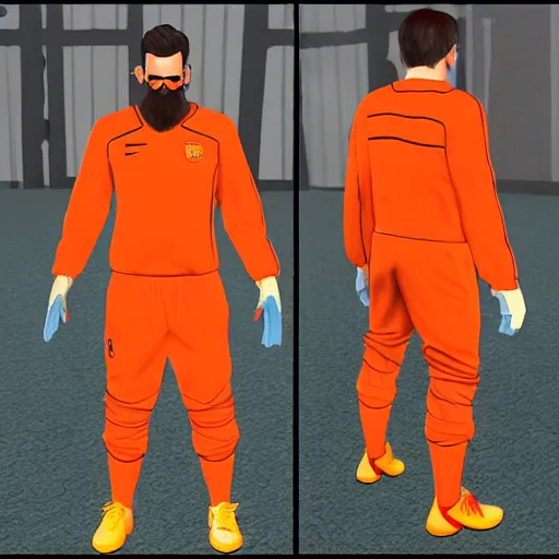 Image similar to messi - gordon freeman hybrid, wearing orange half life armor