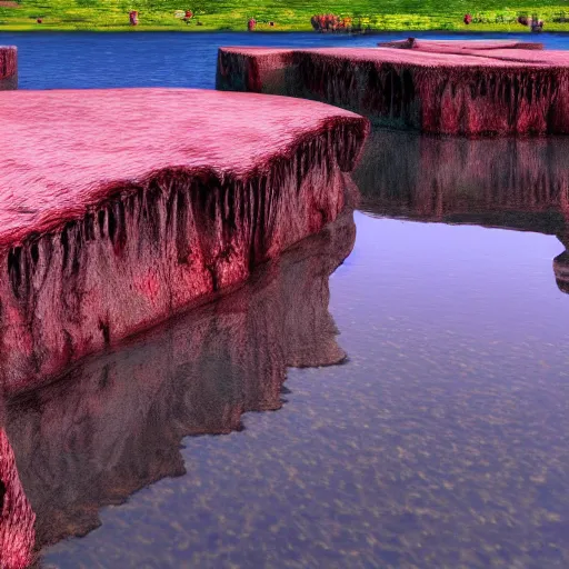 Image similar to BEAUTIFUL LANDSCAPE WITH LAKES MADE OUT OF BLOOD, REALISM, HELL, 8K, SHREK CONSUMES BONES, 100K, UNREALESED SHREK MOVIE, 8K