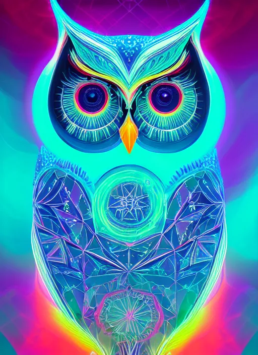 Image similar to symmetry!! product render poster vivid colors divine proportion owl, ice and snow, glowing fog intricate, elegant, highly detailed, digital painting, artstation, concept art, smooth, sharp focus, illustration,