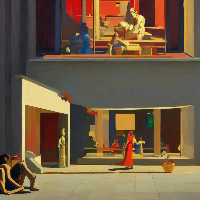 Image similar to apple store opening in ancient Egypt for the pharaoh, painted by Edward Hopper, painted by James Gilleard, airbrush