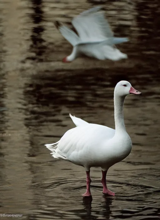 Image similar to ryan gosling fused with a white goose, bird with arms, natural light, bloom, detailed face, magazine, press, photo, steve mccurry, david lazar, canon, nikon, focus