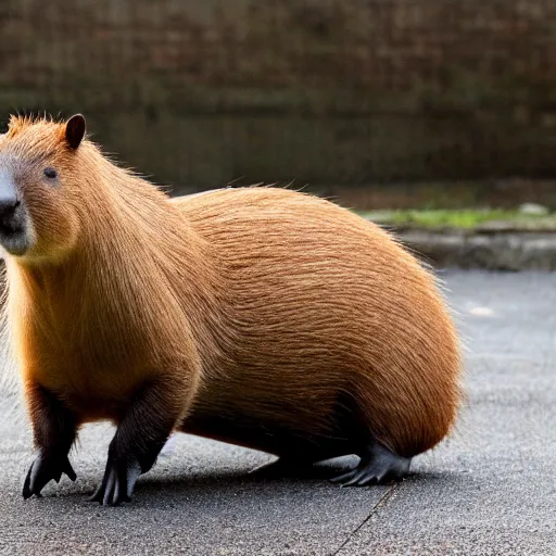 Prompt: a capybara wearing a brown coat