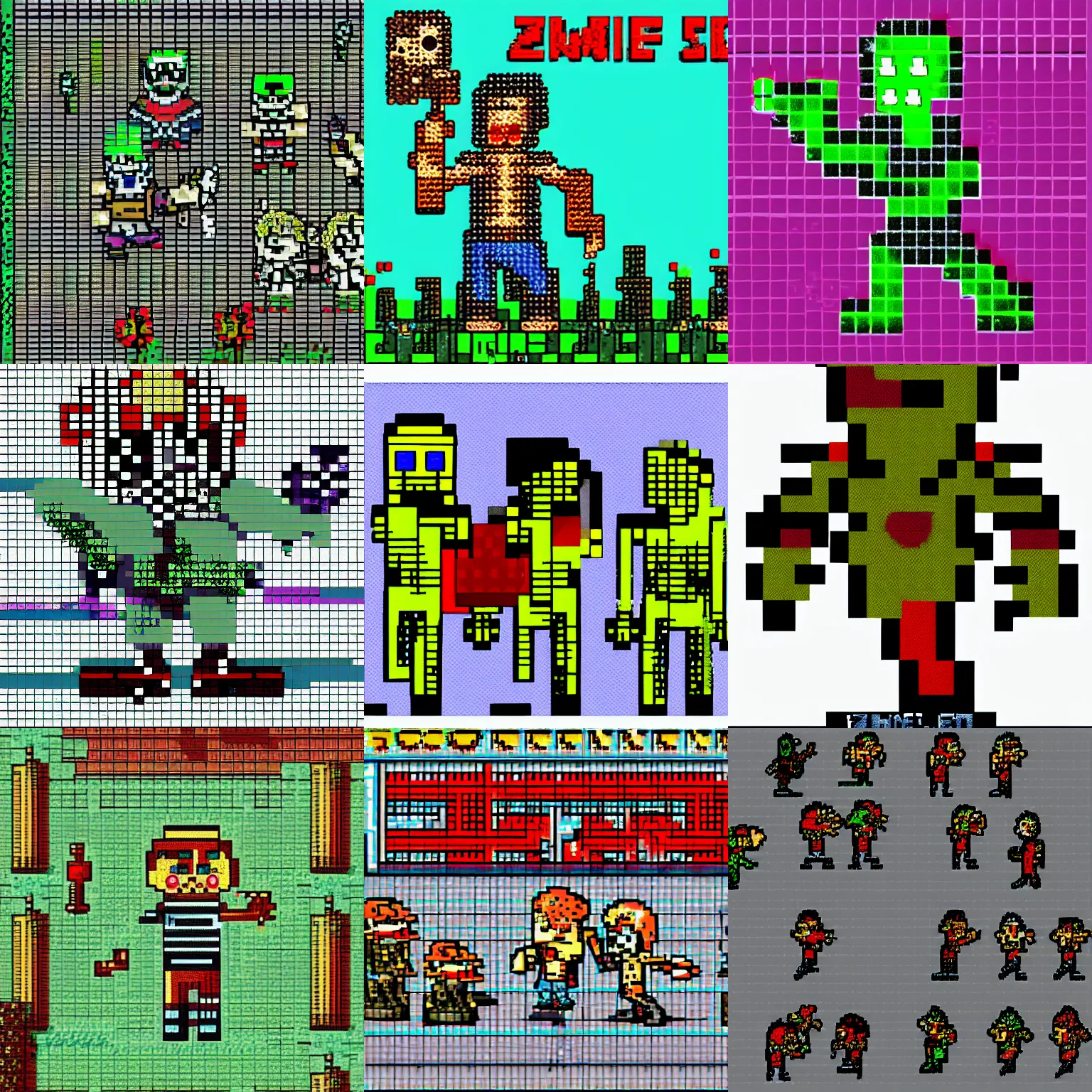 Prompt: a zombie sprite, msxotto, rpg game, pixel art, very detailed, hi res, white background