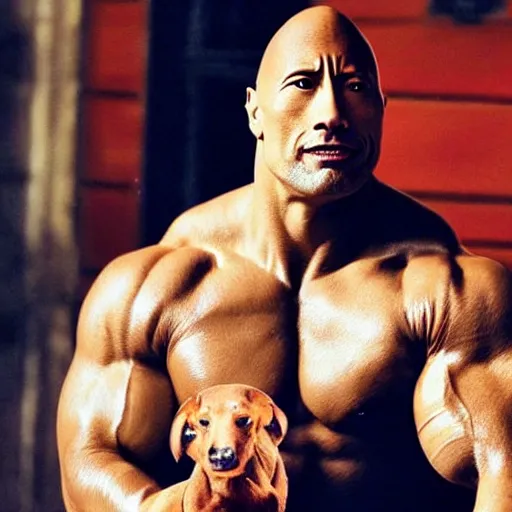 Image similar to Dwayne The Rock Johnson's head on the body of a dachshund