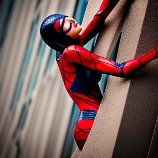 Prompt: photo of a beautiful amazing Spiderwoman, highly detailed, 4k, HDR, smooth, sharp focus, hyper realistic, high resolution, photo-realistic