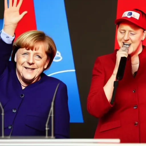 Prompt: Angela Merkel having rap battle with Eminem