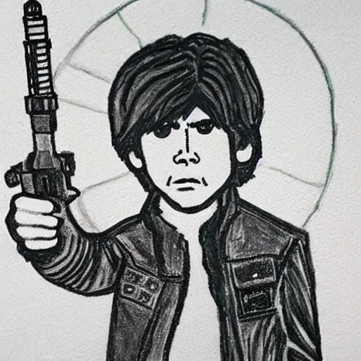 Prompt: a 6yo kids crayon drawing of han solo