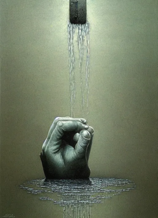 Image similar to fat fist leaking water Zdzislaw Beksinski, highly detailed