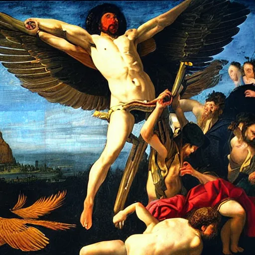 Prompt: Icarus being shot down by SAM, oil painting, renaissance